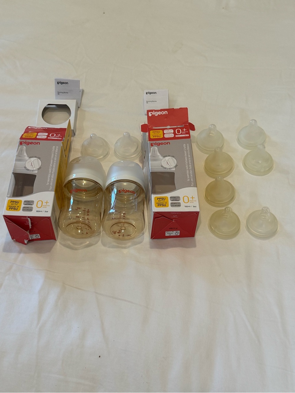 Premium Pigeon PPSU 5oz Baby Bottle Lot Wide Neck Anti-Colic (with NEW Nipples)